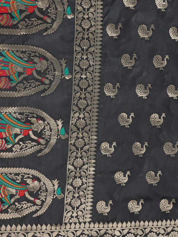 Black Paithani Silk Dupatta with Traditional Peacock Motifs (Size: 2.5x1 m Approx) Dupatta Shivmani Creations 