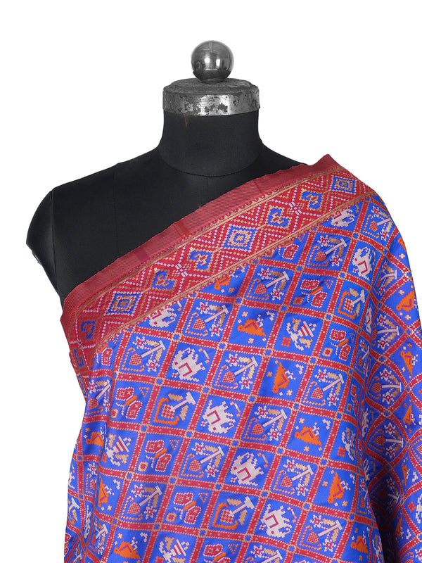 Royal Purple Paithani Silk Dupatta with Geometric Motifs & Contrast Zari Border (Size: 2.5x1 m Approx)