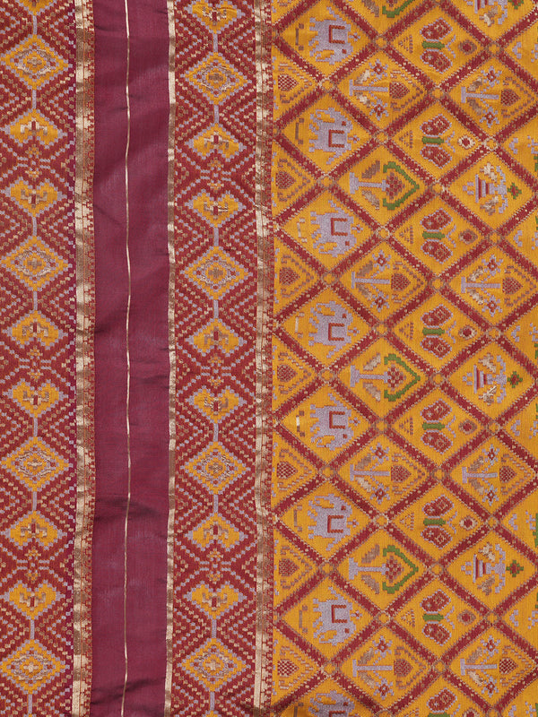 Royal Mustard Paithani Silk Dupatta with Geometric Motifs & Contrast Zari Border (Size: 2.5x1 m Approx)