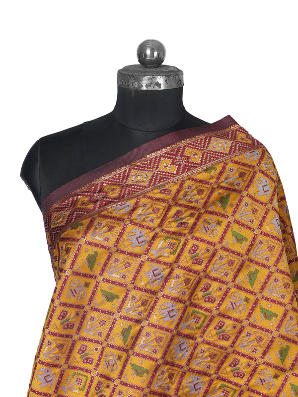 Royal Mustard Paithani Silk Dupatta with Geometric Motifs & Contrast Zari Border (Size: 2.5x1 m Approx)