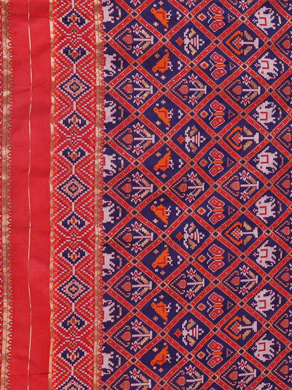 Royal Orange Paithani Silk Dupatta with Geometric Motifs & Contrast Zari Border (Size: 2.5x1 m Approx)