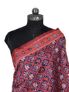Royal Orange Paithani Silk Dupatta with Geometric Motifs & Contrast Zari Border (Size: 2.5x1 m Approx)