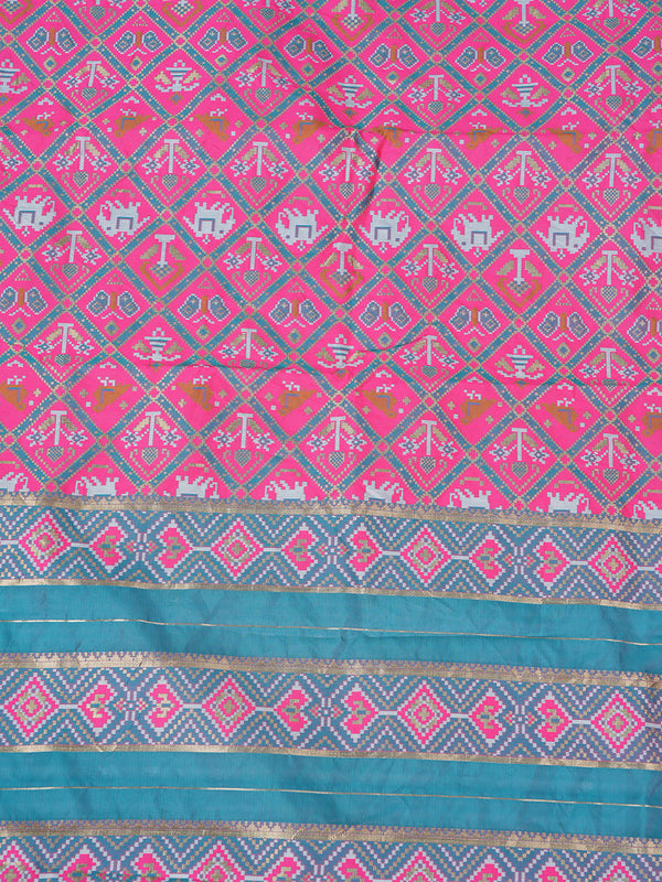 Royal Pink Paithani Silk Dupatta with Geometric Motifs & Contrast Zari Border (Size: 2.5x1 m Approx)