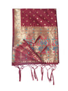 Wine Paithani Silk Dupatta with Gold Zari Butti & Traditional Border (Size: 2.5x1 m Approx)