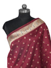 Wine Paithani Silk Dupatta with Gold Zari Butti & Traditional Border (Size: 2.5x1 m Approx)