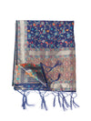 Blue Kashmiri Silk Dupatta with Multicolour Floral Vine Weave & Zari Border (Size: 2.5x1 m Approx)
