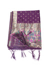 Purple Paithani Silk Dupatta with Gold Zari Butti & Traditional Border (Size: 2.5x1 m Approx)