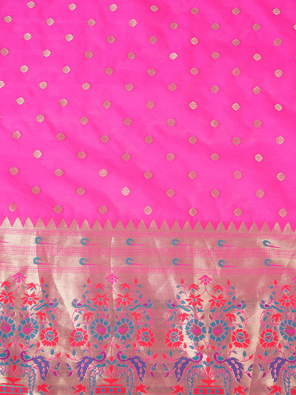 Rani Paithani Silk Dupatta with Gold Zari Butti & Traditional Border (Size: 2.5x1 m Approx)