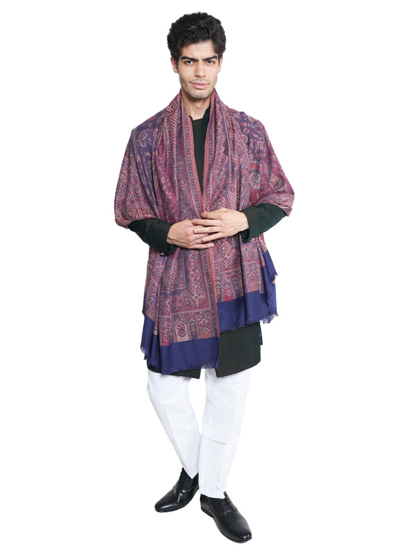 Blue Jamawar Wool Blend Mens Shawl with Intricate Paisley Weave – 80×40 Inches