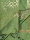 Green Banarasi Silk Dupatta with Gold Zari Buti & Ornate Border (Size: 2.5x1 m Approx)