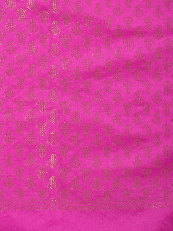 Pink Banarasi Silk Dupatta with Gold Zari Buti & Ornate Border (Size: 2.5x1 m Approx)