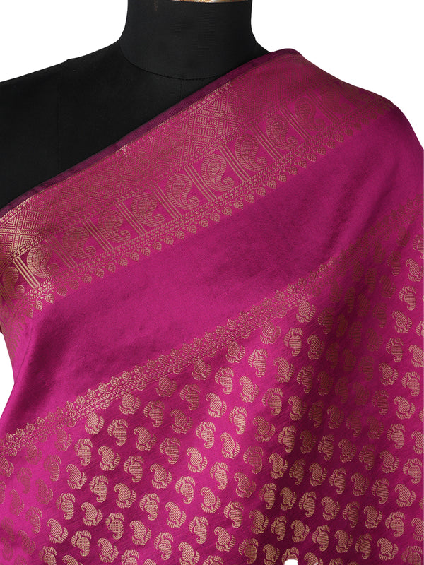 Rani Banarasi Silk Dupatta with Gold Zari Buti & Ornate Border (Size: 2.5x1 m Approx)