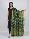 Bottle Green Bandhani Banarasi Gharchola Silk Dupatta with Zari Border (Size: 2.5x1 m Approx)