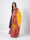 Bandhani Banarasi Gharchola Silk Dupatta in Yellow & Maroon (Size: 2.5x1 m Approx)