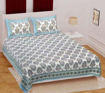 100% Cotton Jaipuri Printed Double Bedsheet with Two Pillow Covers