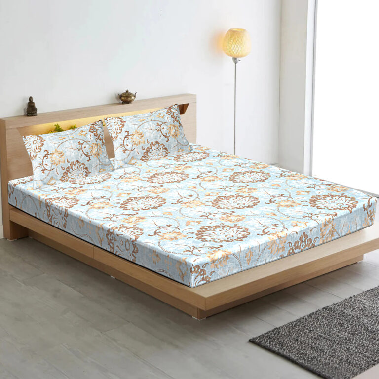INDHOME LIFE Elastic Fitted Mattress Cover Bedsheet with Pillow Covers – 78x72 Inches