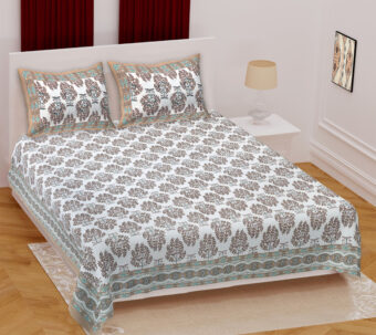 100% Cotton Jaipuri Printed Double Bedsheet with Two Pillow Covers