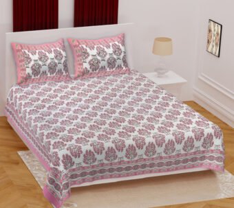 100% Cotton Jaipuri Printed Double Bedsheet with Two Pillow Covers