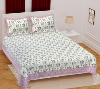 100% Cotton Jaipuri Printed Double Bedsheet with Two Pillow Covers