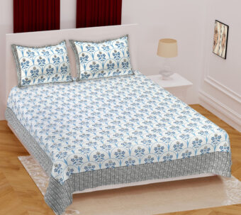 100% Cotton Jaipuri Printed Double Bedsheet with Two Pillow Covers