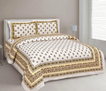 100% Cotton Jaipuri Printed Double Bedsheet with Two Pillow Covers