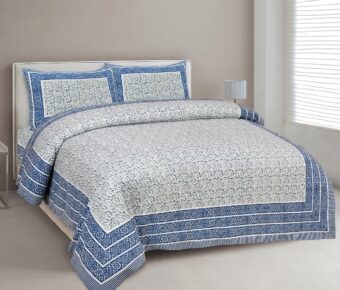 100% Cotton Jaipuri Printed Double Bedsheet with Two Pillow Covers