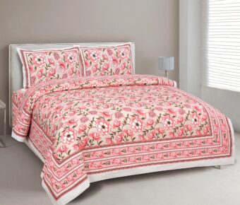 100% Cotton Jaipuri Printed Double Bedsheet with Two Pillow Covers