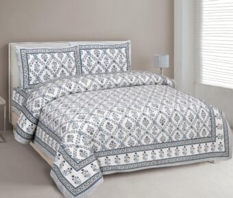 100% Cotton Jaipuri Printed Double Bedsheet with Two Pillow Covers