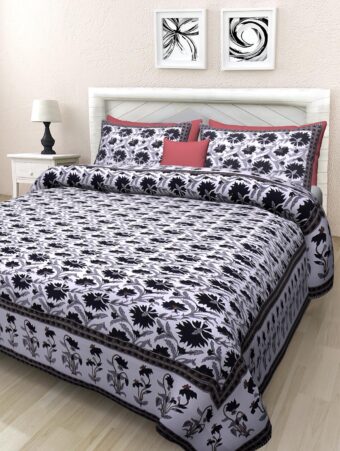 100% Cotton Jaipuri Printed Double Bedsheet with Two Pillow Covers