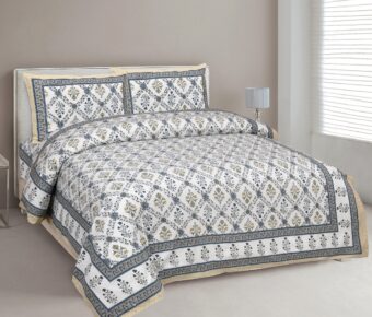100% Cotton Jaipuri Printed Double Bedsheet with Two Pillow Covers