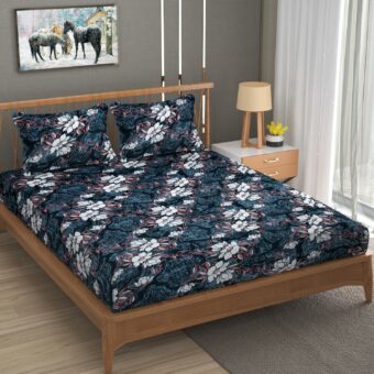 Flannel Winter Elastic Fitted Double Bed Bedsheet with 2 Pillow Covers