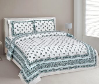 100% Cotton Jaipuri Printed Double Bedsheet with Two Pillow Covers