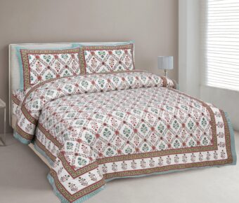 100% Cotton Jaipuri Printed Double Bedsheet with Two Pillow Covers