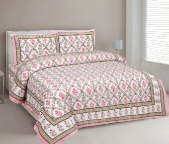 100% Cotton Jaipuri Printed Double Bedsheet with Two Pillow Covers