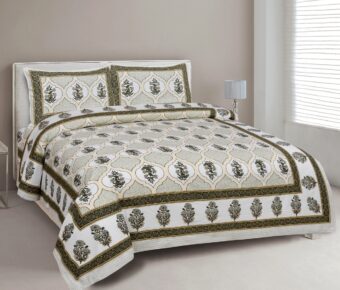 100% Cotton Jaipuri Printed Double Bedsheet with Two Pillow Covers