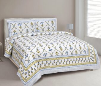 100% Cotton Jaipuri Printed Double Bedsheet with Two Pillow Covers