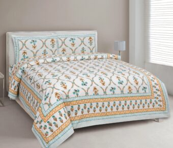 100% Cotton Jaipuri Printed Double Bedsheet with Two Pillow Covers