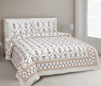100% Cotton Jaipuri Printed Double Bedsheet with Two Pillow Covers