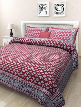 100% Cotton Jaipuri Printed Double Bedsheet with Two Pillow Covers