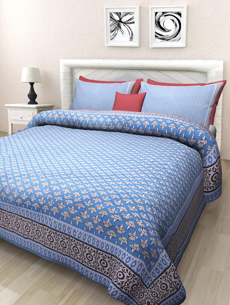 INDHOME LIFE Jaipuri Cotton Bedsheet with Pillow Covers – Traditional Handblock Print