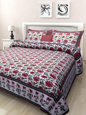100% Cotton Jaipuri Printed Double Bedsheet with Two Pillow Covers