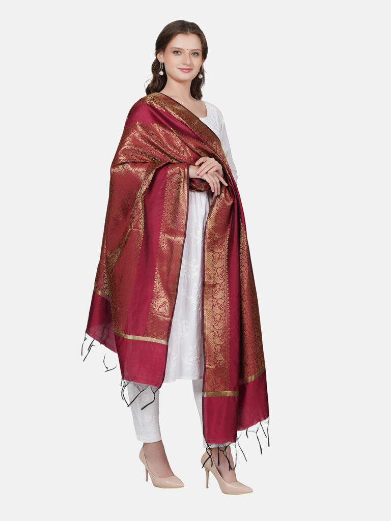 MUFFLY Banarasi Silk Jacquard Dupatta with Intricate Floral Weave