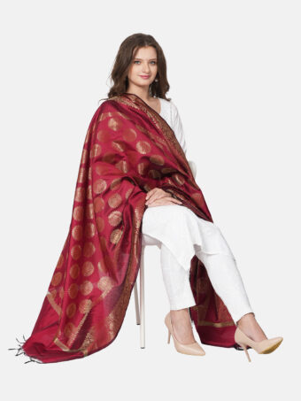 Woven Design Silk Blend Banarasi Dupatta with Zari - Image 3