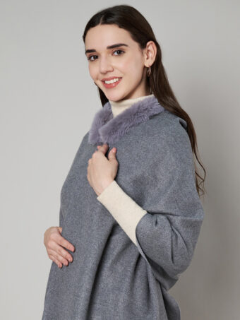 Women's Cashmere Woolen Reversible Stole with Faux Fur in Neck & Pom Pom Balls - Image 4