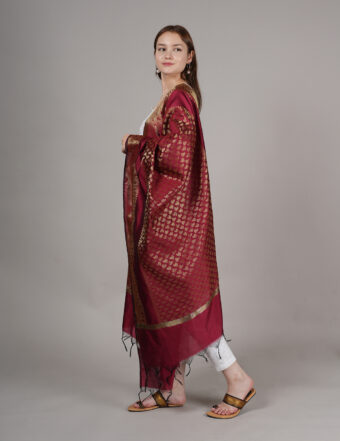 Woven Design Silk Blend Banarasi Dupatta with Zari - Image 4