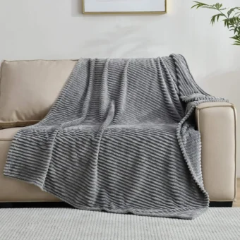AC Flannel Fleece Throw Blankets for Double Bed, Dohar 90X90 Inches, Ultra Soft Warm Ribbed Microfiber - Image 2