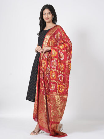 Jaipuri Rajasthani Art Silk Bandhani Bandhej Banarasi Gharchola Dupatta - Image 3