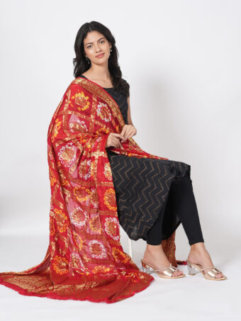 Jaipuri Rajasthani Art Silk Bandhani Bandhej Banarasi Gharchola Dupatta - Image 5