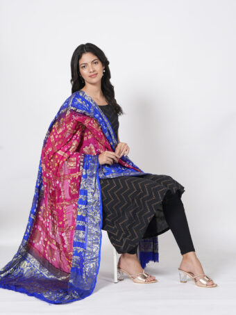 Jaipuri Rajasthani Art Silk Bandhani Bandhej Banarasi Gharchola Dupatta - Image 3