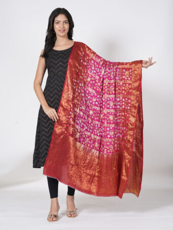 Jaipuri Rajasthani Art Silk Bandhani Bandhej Banarasi Gharchola Dupatta - Image 4